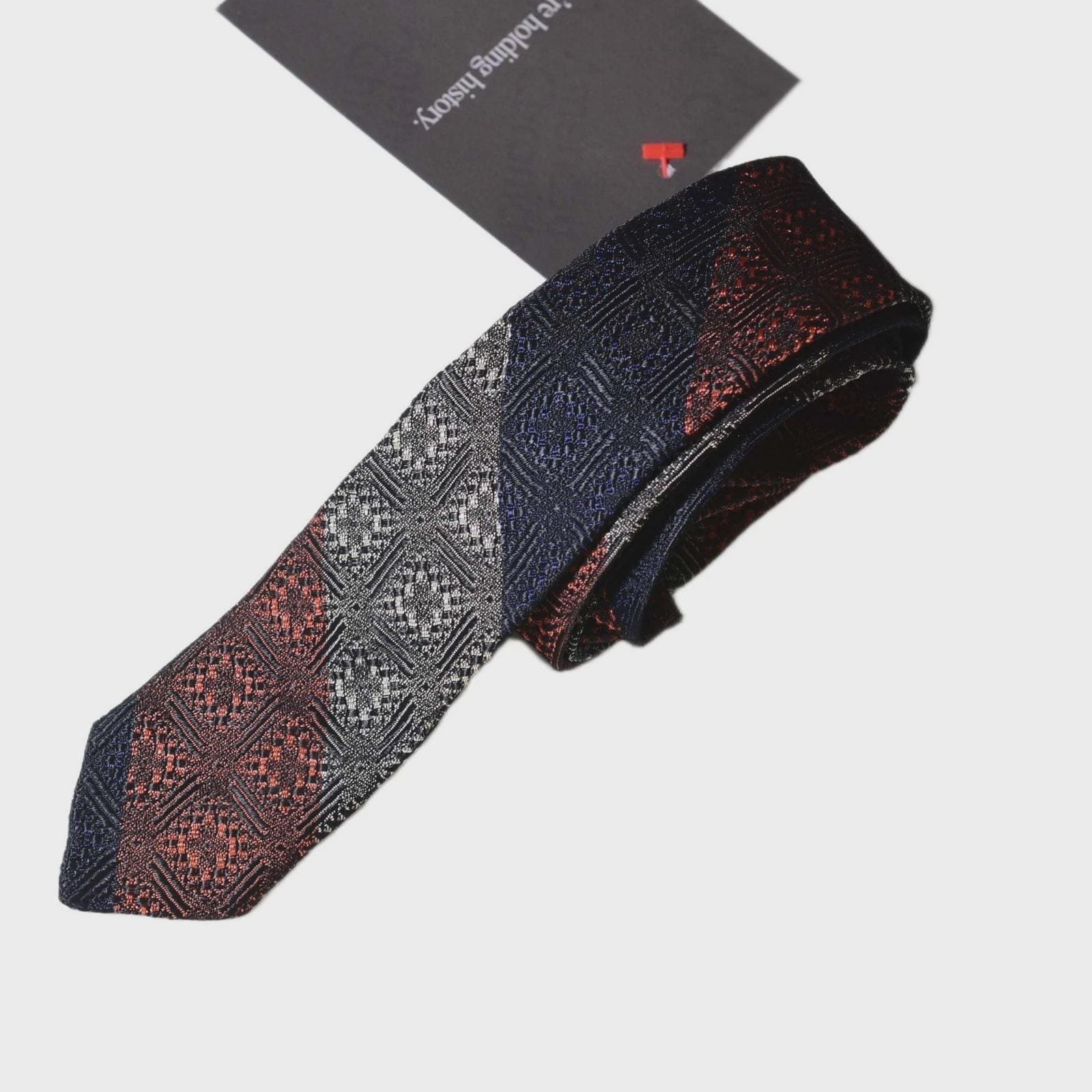 60s Vintage Striped Slim Necktie Blue Gray Statement Tie Diagonal Textured